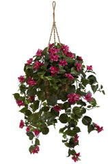 6734 Bougainvillea Silk Hanging Wicker Basket by Nearly Natural | 30 inches