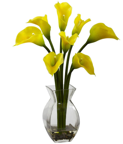 1296-YL Yellow Calla Lily Faux Flowers in Water in 4 colors by Nearly Natural | 16"