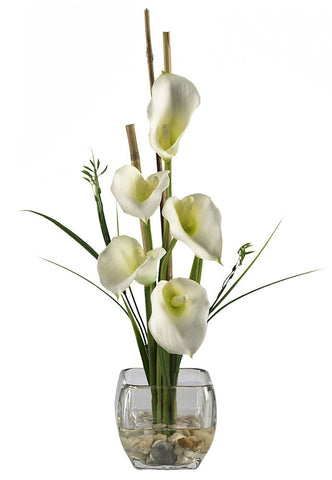 1118-CR Cream Calla Lily Silk Flowers in Water in 4 colors by Nearly Natural | 18"