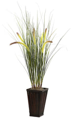 6745 Cattails & Grass Silk Plant with Planter by Nearly Natural | 33 inches