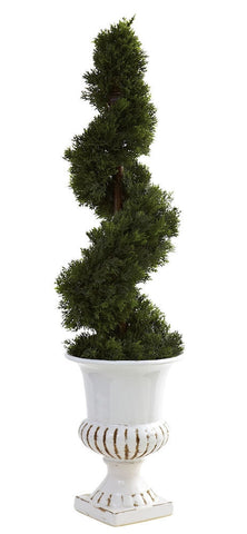 5932 Cedar Indoor Outdoor Silk Spiral Topiary by Nearly Natural | 31 inches