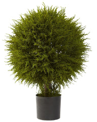5918 Cedar Silk Ball Topiary Plant w/Planter by Nearly Natural | 32 inches