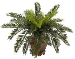 6657 Cycas Artificial Silk Plant with Planter by Nearly Natural | 15 inches