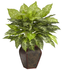 6676 Dieffenbachia Silk Plant w/Wood Planter by Nearly Natural | 23 inches