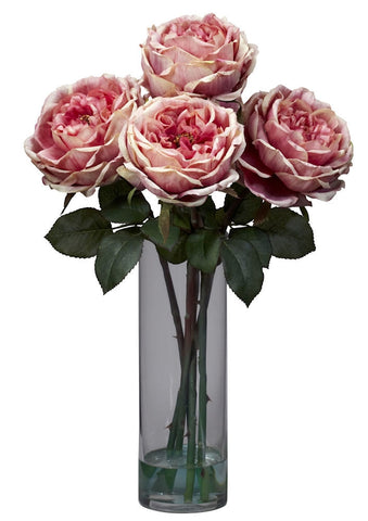 1247-PK Pink Fancy Silk Roses in Water in 4 colors by Nearly Natural | 18 inches