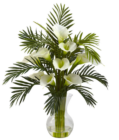 1301-CR Cream Faux Calla Lily & Palm in Water in 4 colors by Nearly Natural | 27"