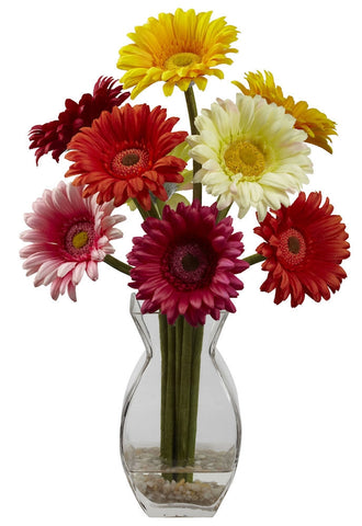 1297-AS Gerber Daisy Silk Flowers in Faux Water by Nearly Natural | 15 inches