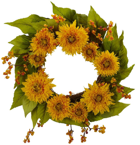 4904 Golden Sunflower Artificial Silk Wreath by Nearly Natural | 22 inches