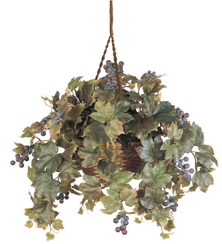 6026 Grape Leaf Silk Plant in Hanging Basket by Nearly Natural | 23 inches