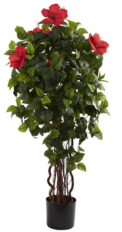 5410 Hibiscus Artificial Silk Tree with Planter by Nearly Natural | 4 feet
