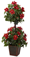 6726 Hibiscus Silk Double Ball Topiary Plant by Nearly Natural | 39 inches