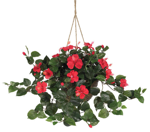 6614 Hibiscus Silk Plant with Hanging Basket by Nearly Natural | 32 inches