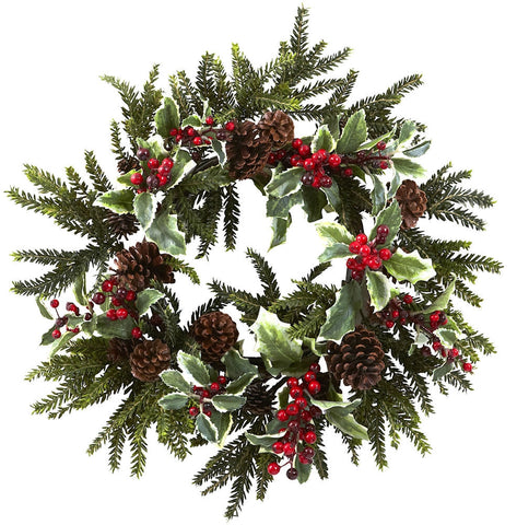 4941 Holly Berry Artificial Holiday Wreath by Nearly Natural | 22 inches