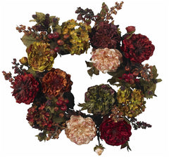 4911 Hydrangea & Peony Silk Autumn Wreath by Nearly Natural | 22 inches