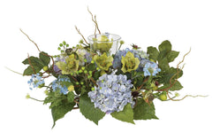4632-BL Blue Hydrangea Artificial Candelabrum by Nearly Natural | 18 inches
