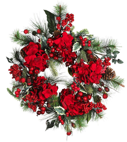 4661 Hydrangea Artificial Silk Holiday Wreath by Nearly Natural | 22 inches