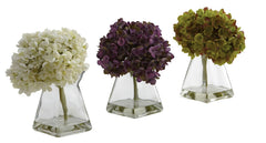 1313-S3 Hydrangea Set of 3 Silk Flowers in Water by Nearly Natural | 8 inches