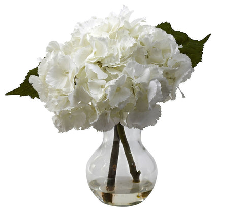 1314 Hydrangea Silk Flowers in Water w/Vase by Nearly Natural | 13 inches