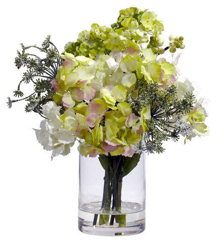 4779 Hydrangea Silk Flowers in Water w/Vase by Nearly Natural | 14 inches