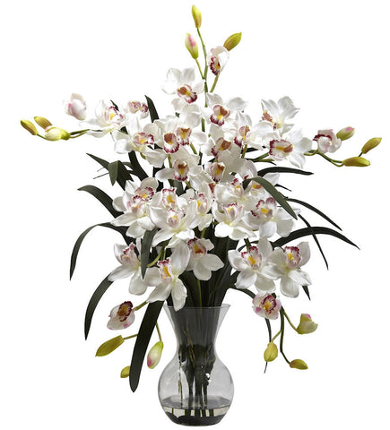 1300-WH White Large Silk Cymbidium in Water in 2 colors by Nearly Natural | 34"