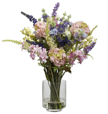 4760 Silk Lavender & Hydrangea in Water by Nearly Natural | 16 inches