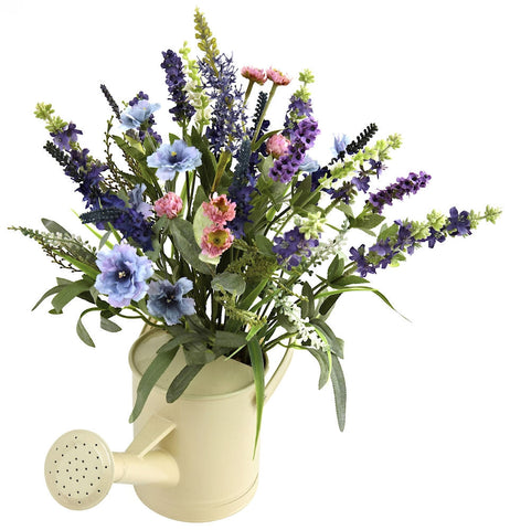 4816 Lavender Watering Can Silk Arrangement by Nearly Natural | 17 inches