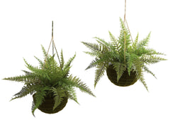 6743-S2 Silk Leather Fern Set/2 Indoor Outdoor by Nearly Natural | 18 inches