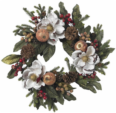 4923 Magnolia Pine Cone & Berry Silk Holiday Wreath by Nearly Natural | 24"