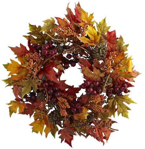 4810 Maple & Berry Artificial Autumn Wreath by Nearly Natural | 24 inches