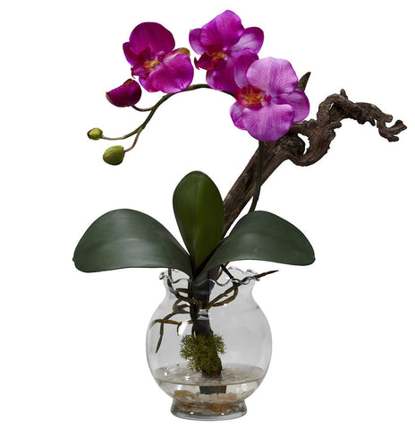 1277-PP Purple Mini Silk Phalaenopsis in Water in 3 colors by Nearly Natural | 15"