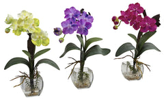 1312-S3 Mini Vanda Silk Orchid Set of 3 in Water by Nearly Natural | 15 inches