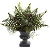 4976-S3 Mixed Fern Set of 3 Silk Plant with Urn by Nearly Natural | 10 inches