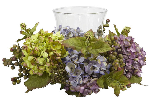 4758 Mixed Hydrangea Artificial Candelabrum by Nearly Natural | 14 inches