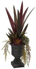 4961 Mixed Silk Succulents with Urn by Nearly Natural | 27 inches