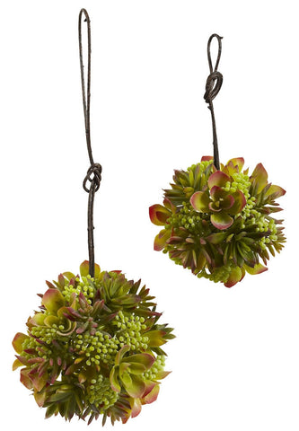 4968-S2 Mixed Silk Succulents Set/2 Spheres by Nearly Natural | 5 & 7 inches