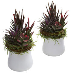 4982-S2 Mixed Succulents Set of 2 Silk Plants by Nearly Natural | 9 inches