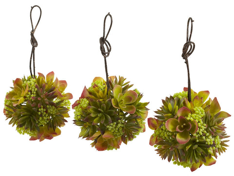 4958-S3 Mixed Silk Succulents Set of 3 Spheres by Nearly Natural | 5 inches