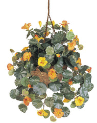 6025 Nasturtium Silk Hanging Plant w/Basket by Nearly Natural | 29 inches