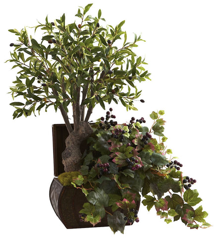 6771 Olive Tree & Grape Leaf Silk Arrangement by Nearly Natural | 32 inches