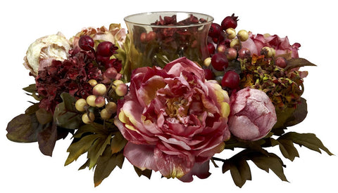 4931 Peony & Hydrangea Artificial Candelabrum by Nearly Natural | 16 inches