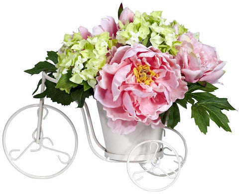 4807 Peony & Hydrangea Silk Tricycle Arrangement by Nearly Natural | 9.5"