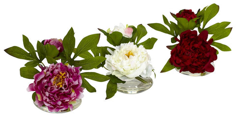 4789 Peony Set of 3 Silk Flowers in Water by Nearly Natural | 6 inches