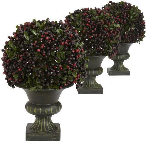 4126 Pepper Berry Set of 3 Silk Ball Topiary by Nearly Natural | 8.5 inches
