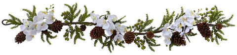 4947 Phalaenopsis & Pine Silk Holiday Garland by Nearly Natural | 5 feet
