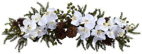 4946 Phalaenopsis & Pine Silk Holiday Swag by Nearly Natural | 30 inches