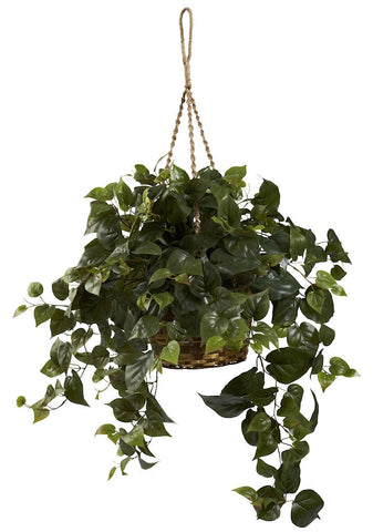 6736 Philodendron Silk Hanging Wicker Basket by Nearly Natural | 30 inches