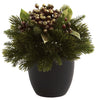 4981-S2 Pine & Berry Silk Holiday Arrangements by Nearly Natural | 7 inches