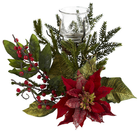 4951 Poinsettia Silk Holiday Candelabrum by Nearly Natural | 25 inches