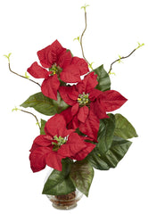 1263 Poinsettia Silk Holiday Flower in Water by Nearly Natural | 20 inches