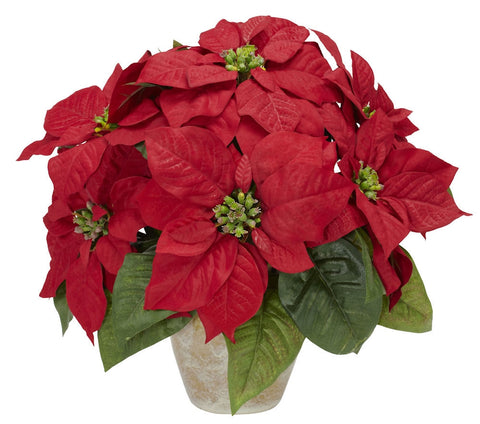 1268 Poinsettia Artificial Silk Holiday Plant by Nearly Natural | 13 inches